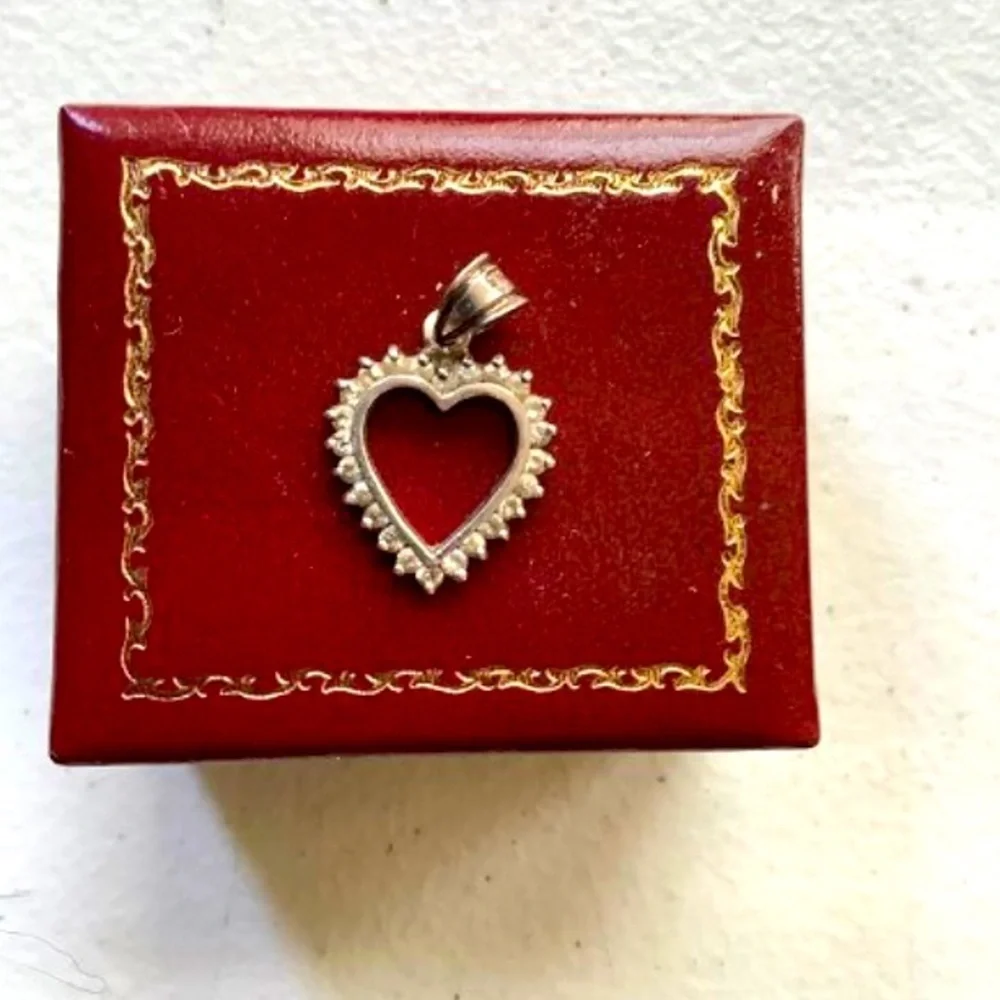 Vintage Sterling Silver Rhinestone‎ Heart Pendant